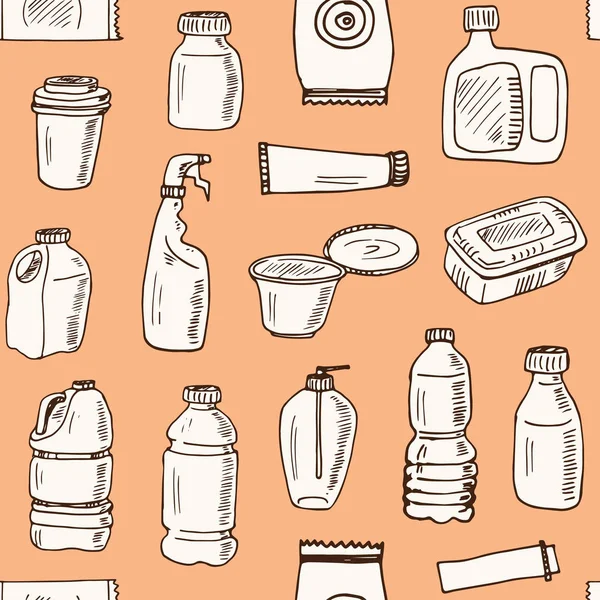 Kunststoffverpackung handgezeichnete Doodle nahtlose Muster. Skizzen. Vektor-Illustration für Design und Verpackungen Produkt. — Stockvektor