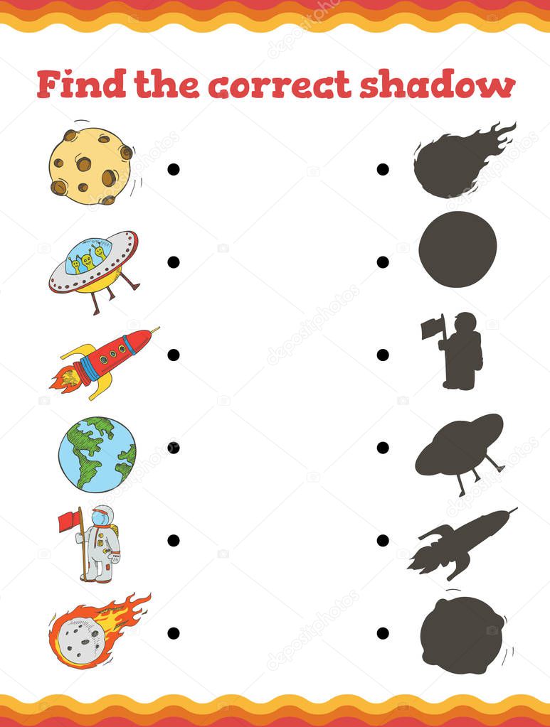 Game for Preschool Children. Find the correct shadow Preschool or kindergarten worksheet. Vector illustration