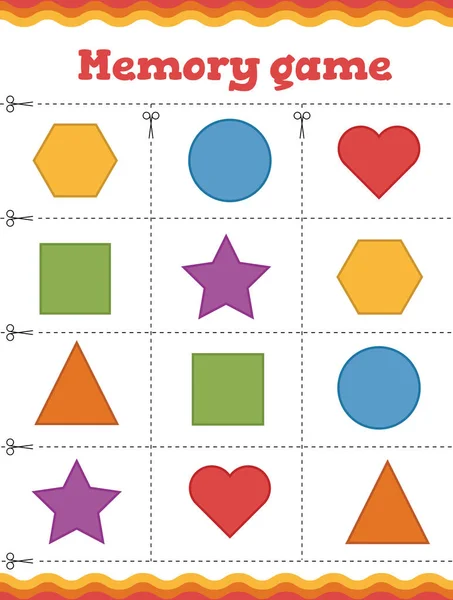 Memory game for Preschool Children. Learn shapes and geometric figures.Preschool or kindergarten worksheet. Vector illustration — Stock Vector