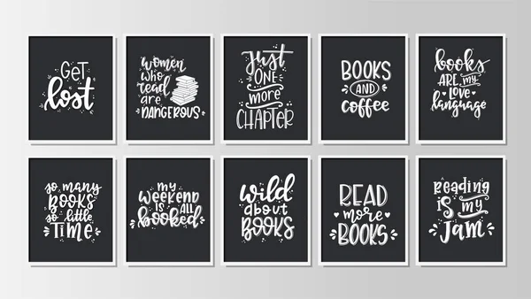 Conjunto de libros y letras de lectura Cartel tipográfico dibujado a mano. Conceptual frase manuscrita camiseta mano letras caligrafía diseño. Vector inspirador. — Vector de stock