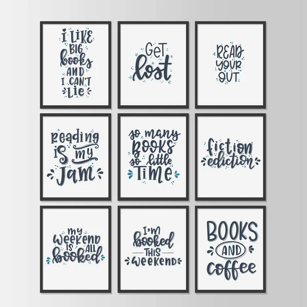 Conjunto de libros y letras de lectura Cartel tipográfico dibujado a mano. Conceptual frase manuscrita camiseta mano letras caligrafía diseño. Vector inspirador. — Vector de stock