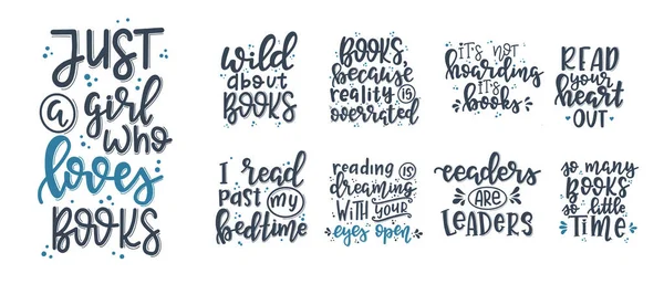 Books and reading lettering set Hand drawn typography poster. Conceptual handwritten phrase T shirt hand lettered calligraphic design. — Stock Vector