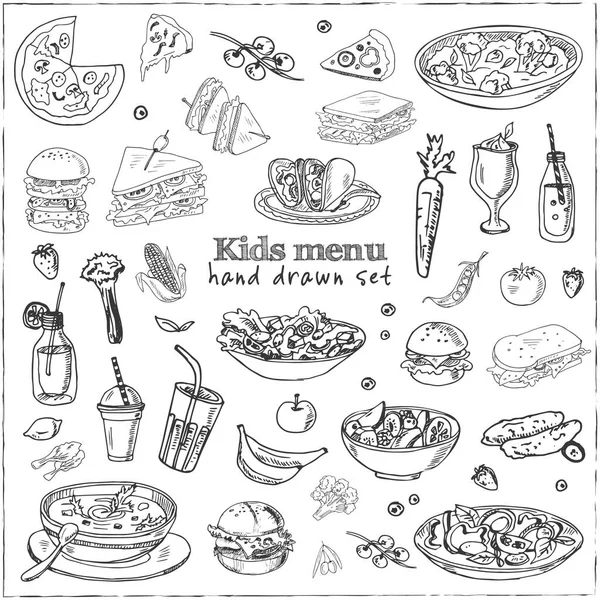 Ícones do doodle do menu das crianças Ilustração do vetor no quadro —  Vetores de Stock