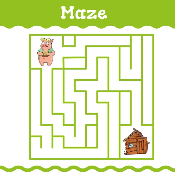 Labyrint Vzdělávací hry se třemi prasátky. Ve školce nebo ve školce. Vektorová ilustrace — Stockový vektor