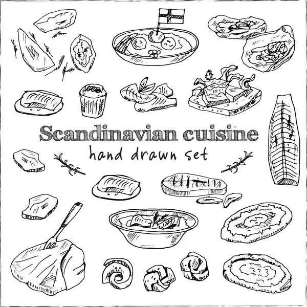 Cocina escandinava Menú doodle iconos Ilustración vectorial en pizarra — Archivo Imágenes Vectoriales