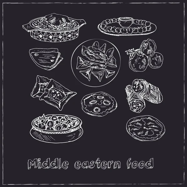 Midden-Oosten menu doodle iconen Vector illustratie op schoolbord — Stockvector