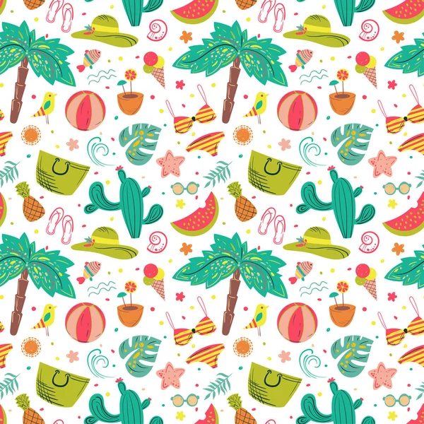 Sevimli yaz deseni. Güneş, plaj, dalgalar.