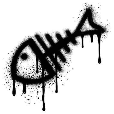 Grafiti tarzında balık kemiği ve siyah sprey boya..