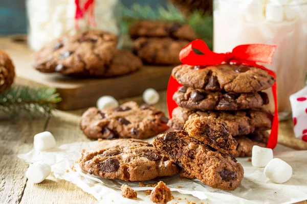Sült Karácsonyi Cookie Közelről Házi Csokoládé Chip Cookie — Stock Fotó