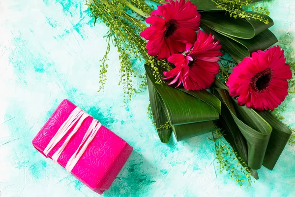 Fundo Dia Das Mães Cartão Saudação Buquê Flores Vermelhas Gerbera — Fotografia de Stock