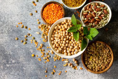 Sağlıklı gıda, diyet, beslenme kavramı, vegan protein kaynağı. 