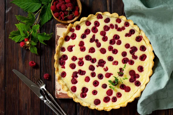 Sweet pie, tart with fresh berry raspberries. Berry pie summer.