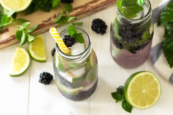 Refrescante casera de limón cítricos mojito mora con ingr — Foto de Stock