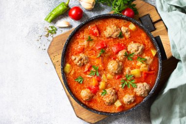 Spanish and Mexican food - Albondigas. Hot stew tomato soup with clipart