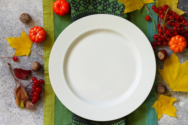 Autumn rustic table. Thanksgiving or autumn harvest table settin