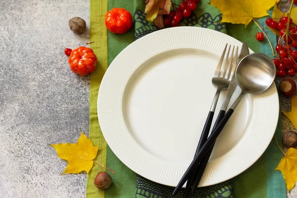 Podzimní venkovský stůl. Den díkůvzdání nebo podzimní sklizeň prostírání — Stock fotografie
