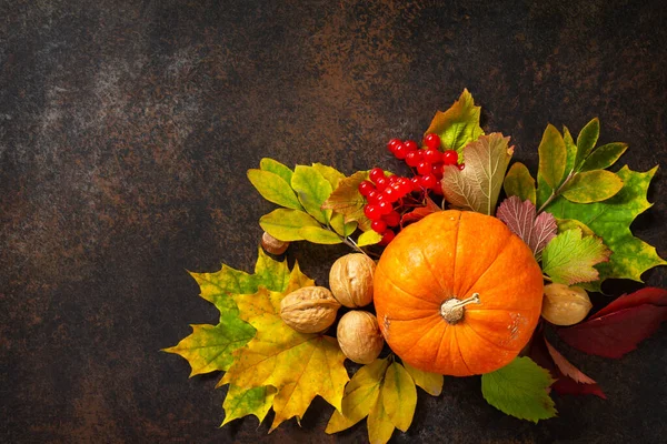 Fondo Concepto Estacional Fondo Otoño Con Hojas Arce Otoño Calabaza —  Fotos de Stock