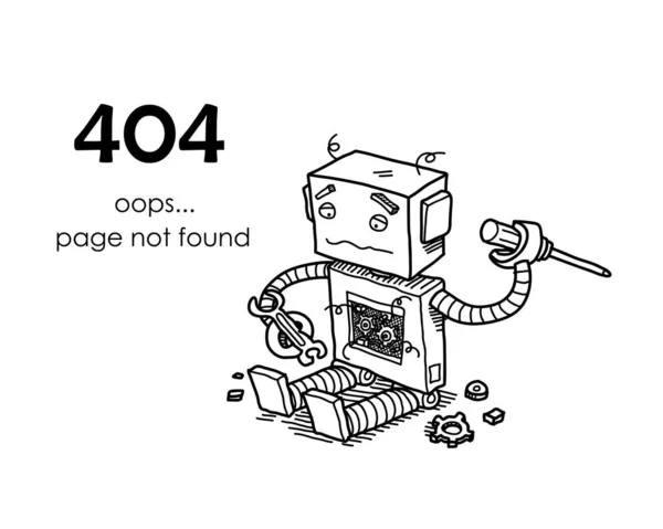 页未找到错误404 为您的网站项目提供的断开机器人手工绘制的向量布局模板 — 图库矢量图片