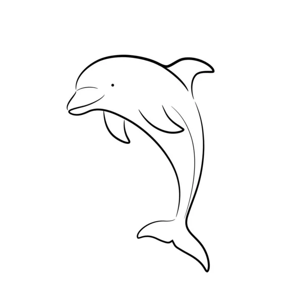 Dolphin Line Art Doodle Ręcznie Rysowany Wektor Kreskówki Ilustracja Cute — Wektor stockowy