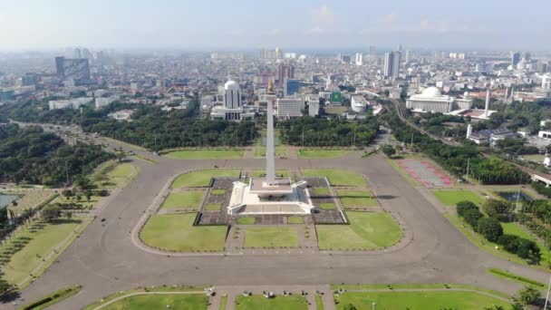 Clip Visualizzazione Aerea Del Monumento Nazionale Anche Conosciuto Come Monas — Video Stock