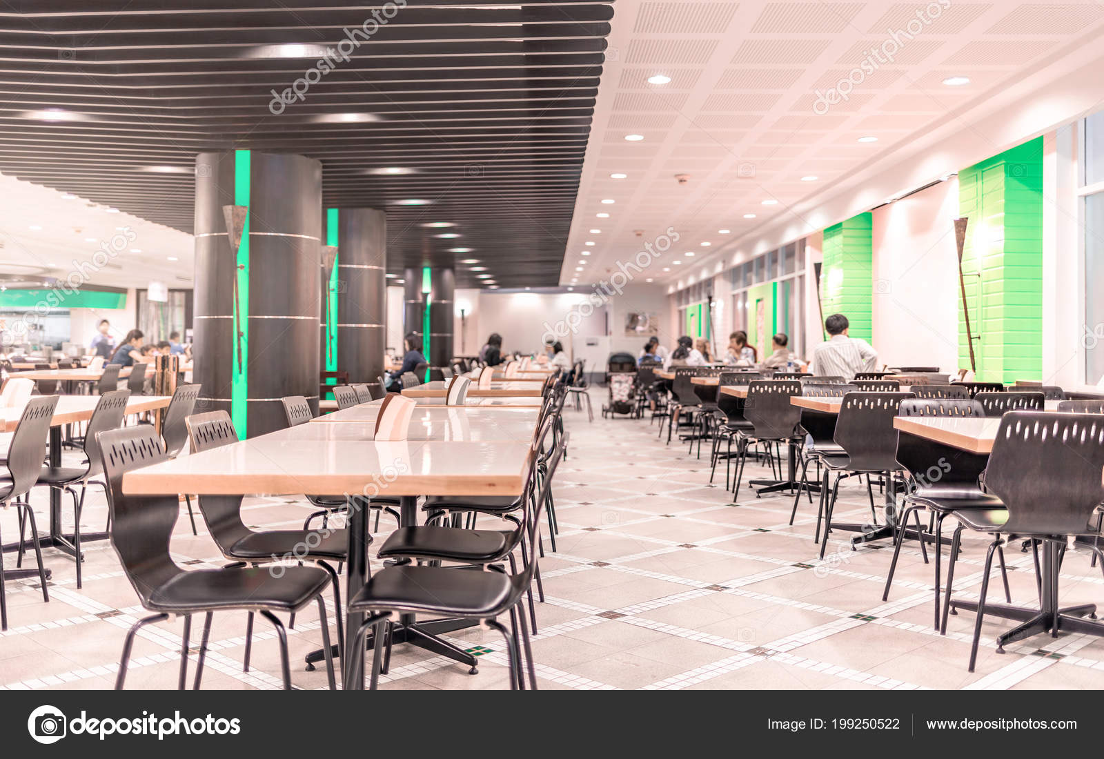 Interior Moderno Cafetaria Cantina Com Cadeiras Mesas Sala Jantar Foco