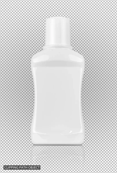 Puste Opakowania Płyn Płukania Białe Plastikowe Butelki Tle Siatki Przejrzystości — Zdjęcie stockowe