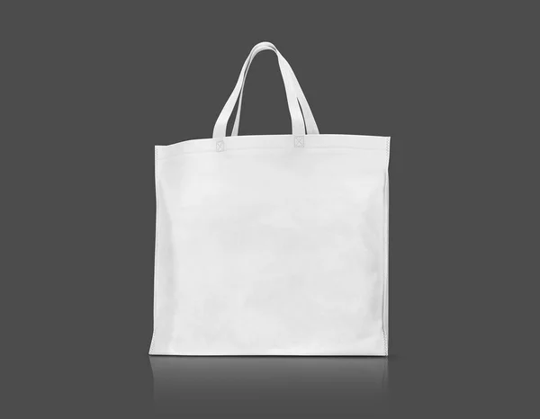 空白白色织品帆布袋子为购物和保存全球变暖隔离在灰色背景下与修剪路径 — 图库照片