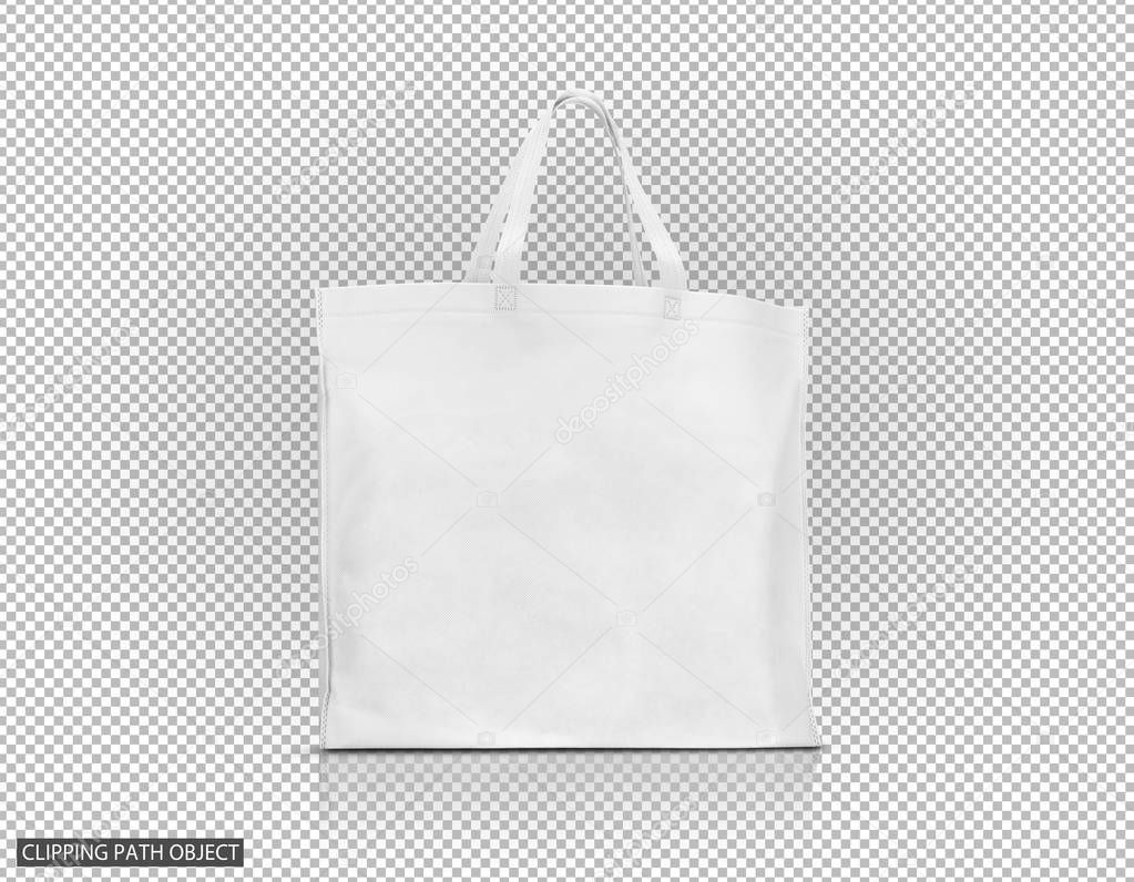 blank white fabric canvas bag for shopping and save global warming on virtual transparency grid background with clipping path