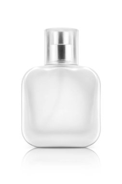 izole kırpma yoluyla ürün tasarımı için hazır beyaz arka plan üzerinde boş ambalaj parfüm kare cam şişe