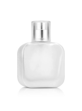 izole kırpma yoluyla ürün tasarımı için hazır beyaz arka plan üzerinde boş ambalaj parfüm kare cam şişe