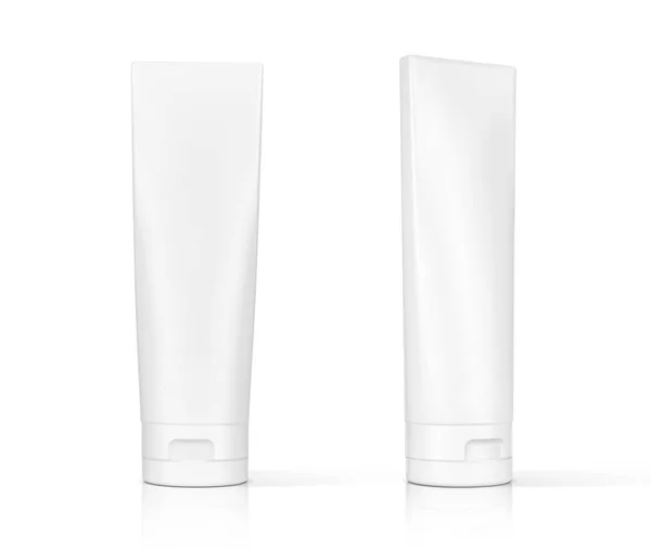 Üres Csomagolás Fehér Kozmetikai Műanyag Cső Elszigetelt Fehér Háttér Nyírás — Stock Fotó