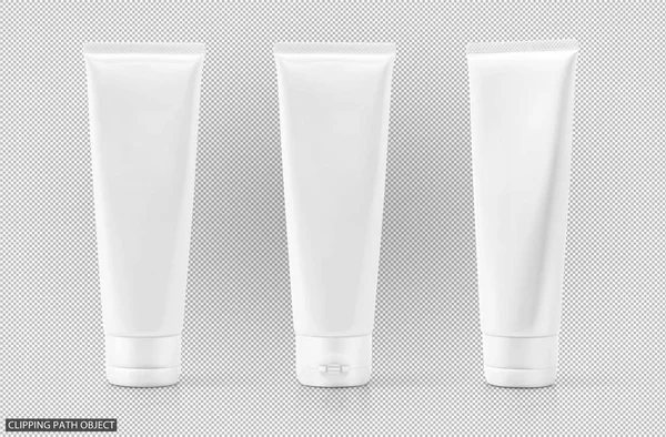 blank packaging white cosmetic plastic tube on virtual transparency grid background with clipping path ready for product design