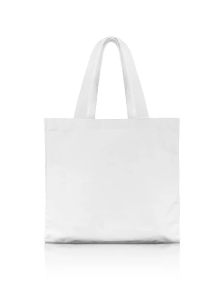 空白白色织品帆布购物袋为保存全球变暖在白色背景下隔绝 — 图库照片