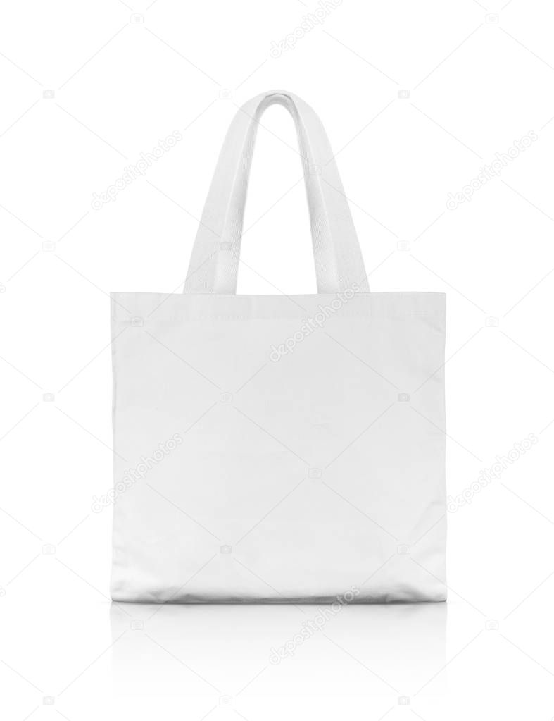 blank white fabric canvas shopping bag for save global warming isolated on white background