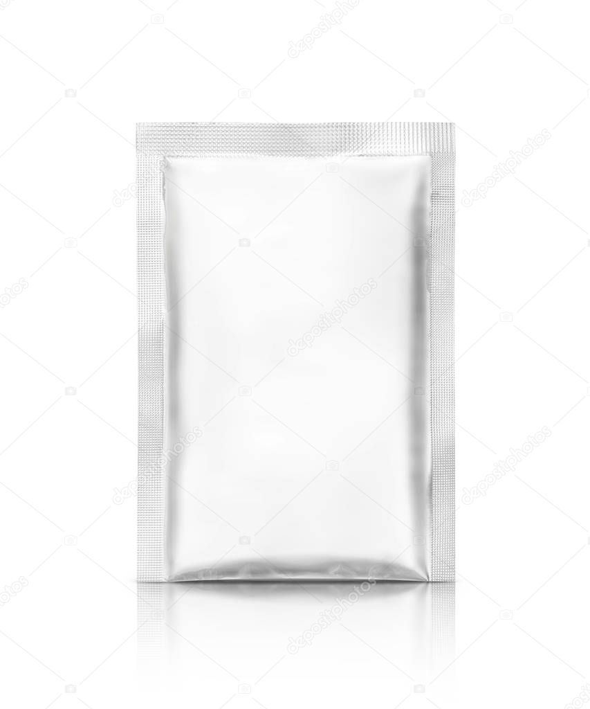 blank packaging foil sachet isolated on white background with clipping path ready for product design