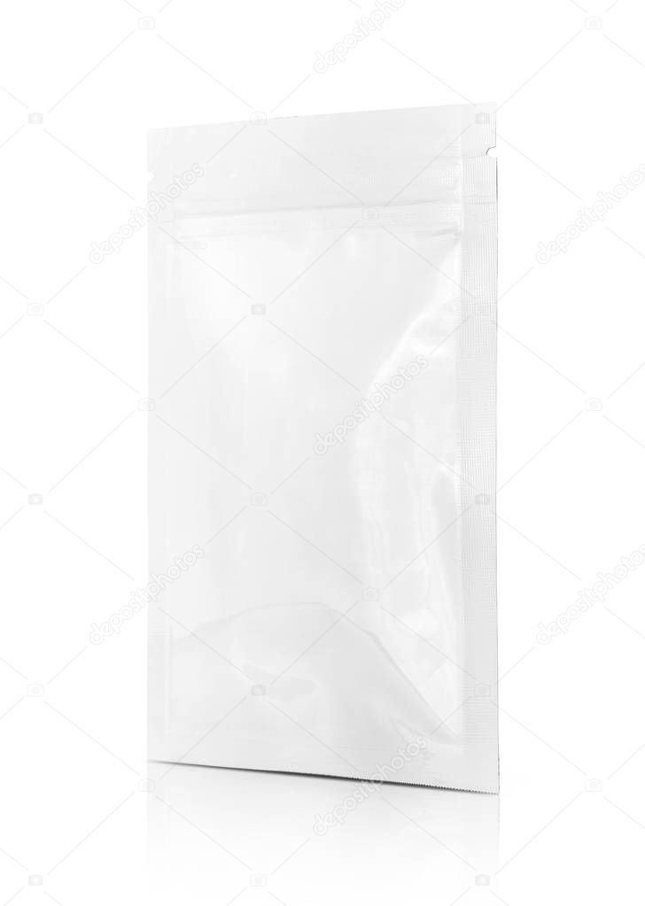 blank packaging snack pouch isolated on white background with clipping path ready for product design