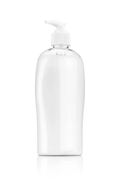 ジェル石鹸やシャンプー透明プラスチック ボトル クリッピングパス製品設計の準備と白い背景で隔離のポンプ空の包装 — ストック写真