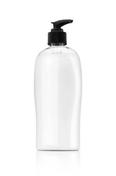 Puste Opakowania Pompowania Żel Mydło Lub Szampon Przezroczysta Plastikowa Butelka — Zdjęcie stockowe