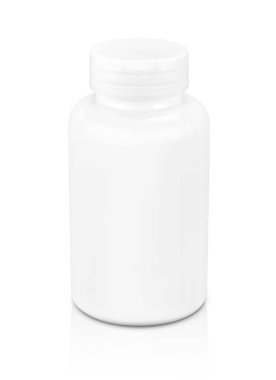 Boş için ek ürün izole kırpma yolu ile beyaz arka plan üzerinde beyaz plastik şişe ambalaj