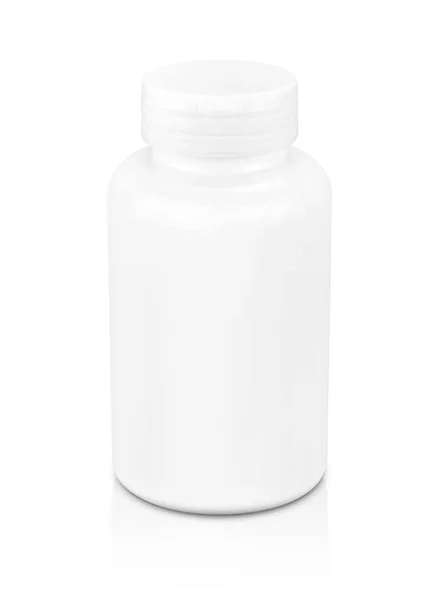 Frasco Plástico Branco Embalagem Branco Para Produto Suplemento Isolado Fundo — Fotografia de Stock