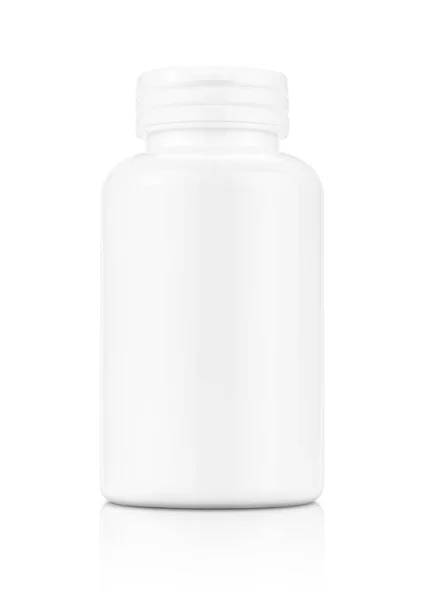 Puste Opakowania Biały Butelka Plastikowa Dla Produktu Dodatek Białym Tle — Zdjęcie stockowe