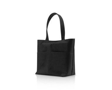 küresel ısınma izole kırpma yoluyla tasarım şablonu için hazır beyaz arka planda kaydet boş siyah kumaş tuval alışveriş çantası için