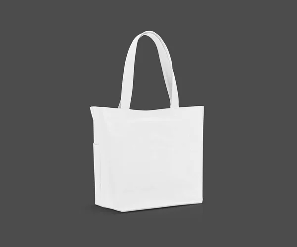 空白白色织品帆布购物袋为保存全球变暖在灰色背景下隔离 并为设计模板准备好裁剪路径 — 图库照片