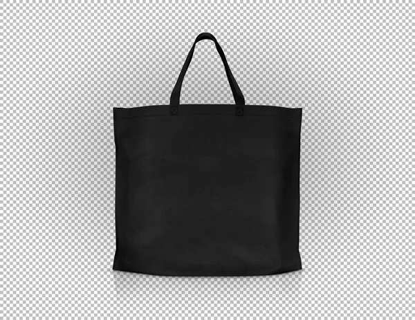 空白黑色织物帆布购物袋 用于保存全球变暖在虚拟透明网格背景下使用修剪路径准备好设计模板 — 图库照片