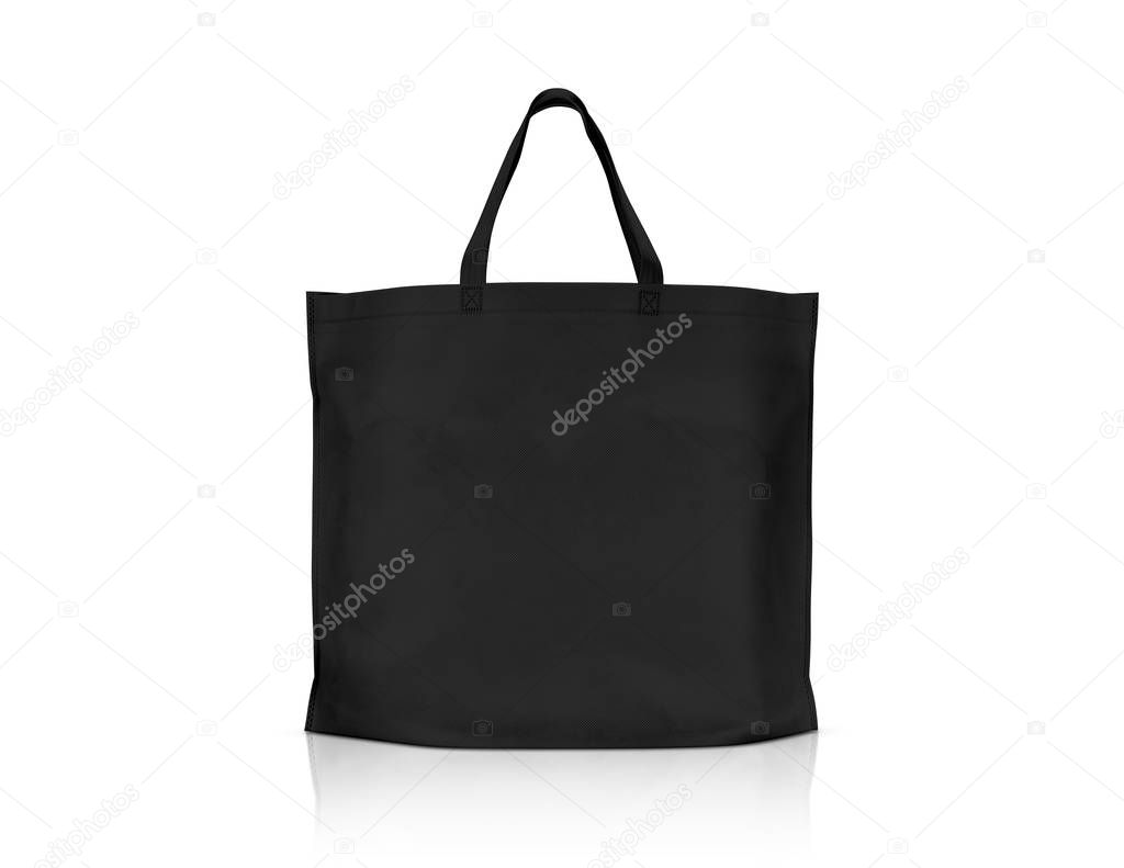 blank black fabric canvas shopping bag for save global warming isolated on white background with clipping path ready for design template