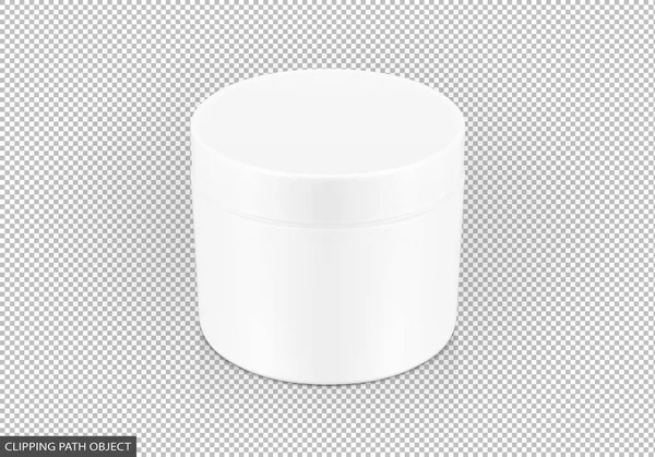 blank packaging white plastic cream pot isolated on virtual transparency grid background with clipping path ready for cosmetic product design