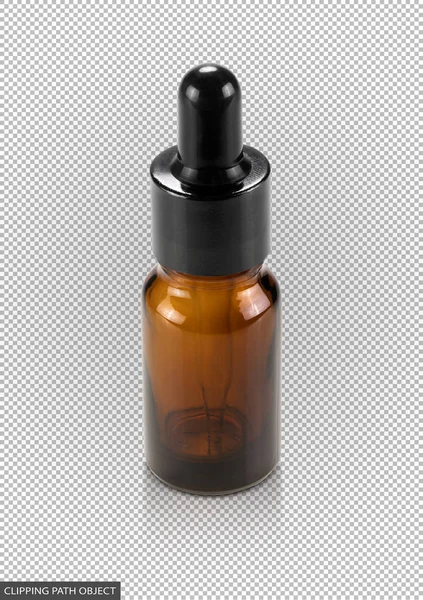 blank packaging glass dropper serum bottle isolated on virtual transparency grid background with clipping path ready for cosmetic product design