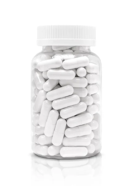White Medicine Supplement Capsules Transparent Plastic Bottle Clipping Path — Stock Photo, Image