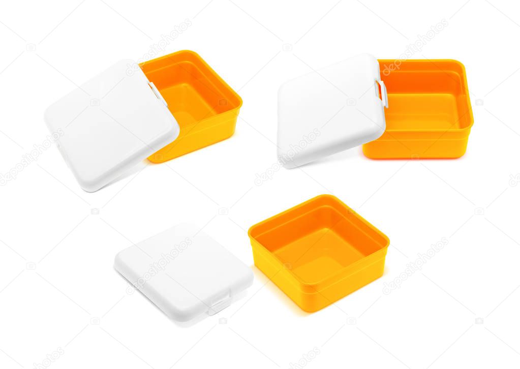 blank orange lunch box isolated on white background with clipping path