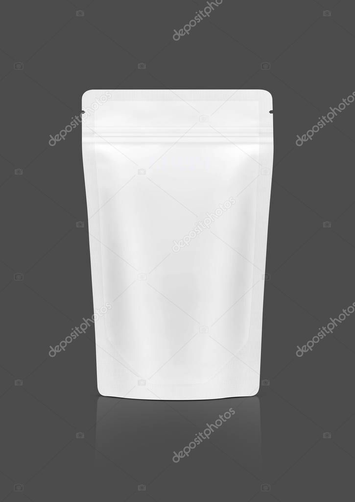 blank packaging white zipper snack pouch isolated on gray background with clipping path ready for product design